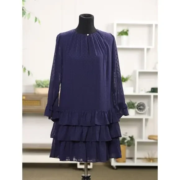 Kate Spade Breezy Dot Flounce Dress Navy Tiered Swiss Dot Ruffle Mini Small - Picture 5 of 14